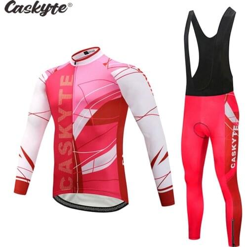 CASKYTE 2021 Pro Team Long Sleeve Cycling Jersey Set Bib Pants Ropa Ciclismo Bicycle Clothing MTB Bike Uniform Men Clothe