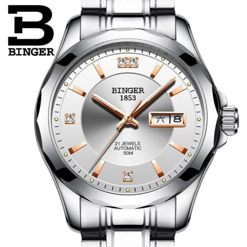 Japan Automatic Mechanical Movement BINGER Casula Business Watch Men Sapphire Crystal Stainless Steel Band relogio masculino