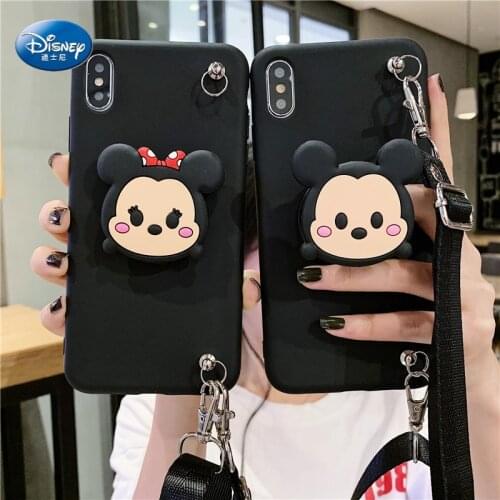 Minnie disney case For iphone XR 7 8 Plus Lanyard strap bracket cover For iphone 11 12 Pro Max X XS MAX 12mini soft back cover