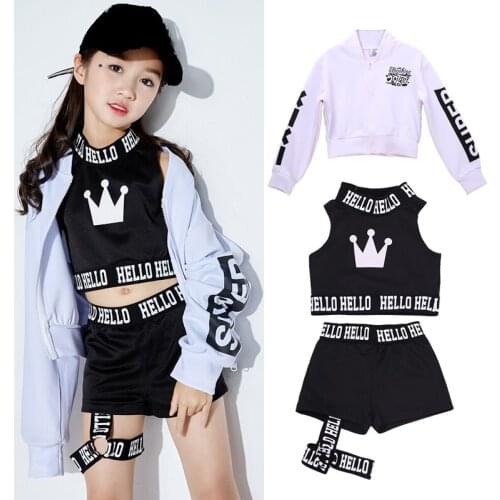 Kids Hip Hop Clothes Girls Cool Jacket Vest Pants Modern Jazz Dancing Outfit Performance Costume Long Sleeves Street Wear BL6949