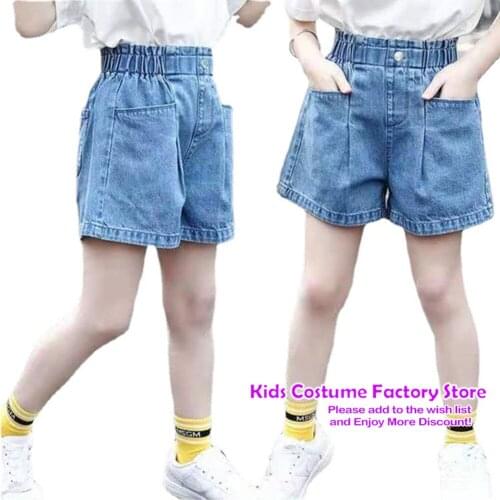 New 3-15Years Girls Denim Shorts Summer Cartoon Fashion Cute Shorts Floral All-match Childrens Girls Denim Shorts Teenagers