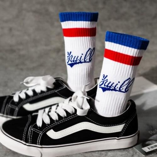 IMINCN 1Pair Original Design Young People Hiphop rainbow gay lgbt Cotton Dance Street High Fashion man boy stripe White Sock