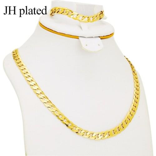 JHplated Fashion Necklace Bracelet Jewelry sets length 60cm wide 8mm Necklace Wedding decorations for men and women