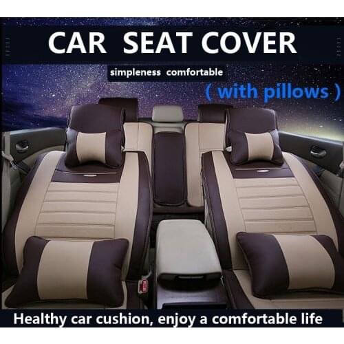 QUEES General Leather Car Seat Covers with pillows Split Design fit Most Cars SUV Truck for Nissan Qashqai Mazda CX5