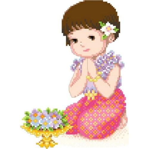 Little girl with flower DIY Beads embroidery Pre-Printed Canvas Pattern Diamond mosaic embroidery Cross stitch kits 10.7"X12.3"