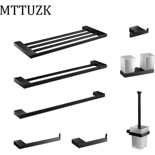 MTTUZK high quality Oil Rubbed Bronze Towel Rack,Towel Bar,Brass Black Hardware set,Robe Hook,Toilet Brush Bathroom Accessories
