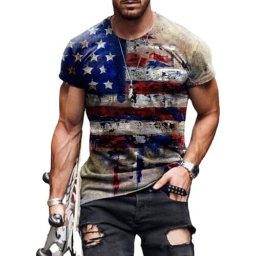 Men T-Shirt 2021 Casual America Flag Printed Breathable Short Sleeve Blouse Tops Plus Size Casual Summer Tee Tops Mens Clothing