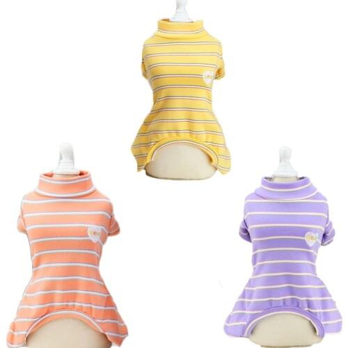 Soft Dog Jumpsuit Pet Clothes Cat Dog Pajamas Strips Heart Pattern Dog Pyjamas Overalls For Small Dogs Bichon Sweatshirt Pajamas