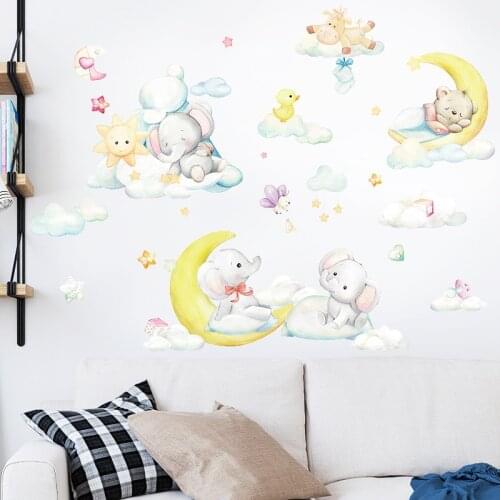DIY Cartoon Animal Wall Stickers Baby Bedroom Wall Decoration Boy Girl Kids Room Decor Aesthetic Self Adhesive Wallstickers Art