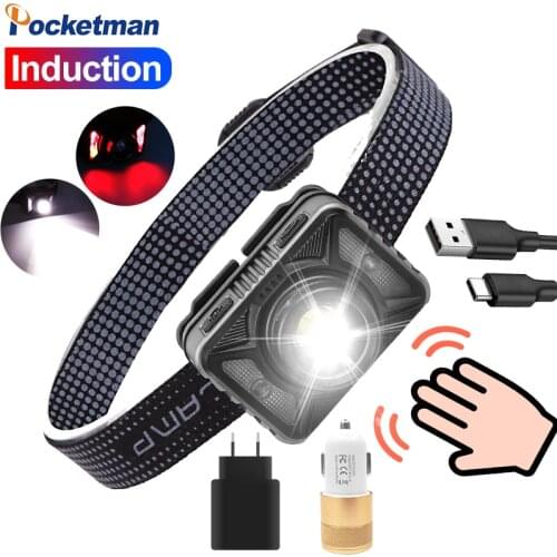 Super Powerful XHP50 Headlamp Rechargeable XPG COB yellow light LED Headlight Body Motion Sensor Head Flashlight Camping Torch