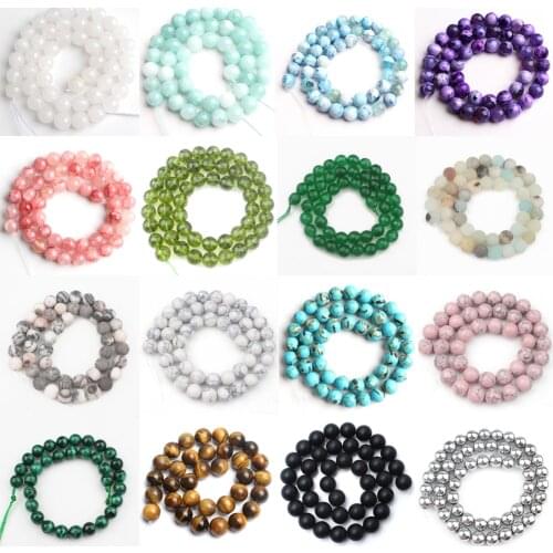 Natural Gems Hematite Quartz Crystal Veins Agates Turquoises Jades Stone Beads For Jewelry Making DIY Charm Bracelet 4-12mm 15"