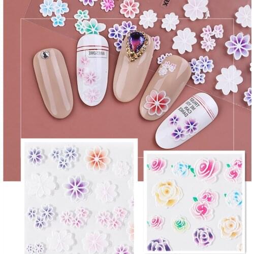 Newest XF-006 010 5D flower design 3d nail sticker Japan style nail decal stamping template back glue nail DIY decoration tools
