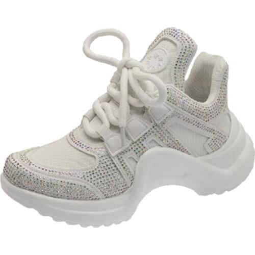 New women bling bling crystla shoes women platform sport shoes lace-up shoes for ladies outdoor