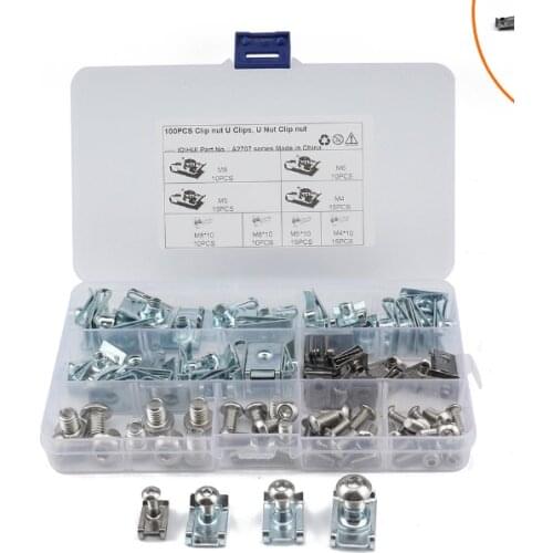 New 100PCS Boxed U-shaped Nut+Stainless Steel Bolt Fasteners Clip Bolts And Nuts For Car Interior Panel High Quality M5 M6