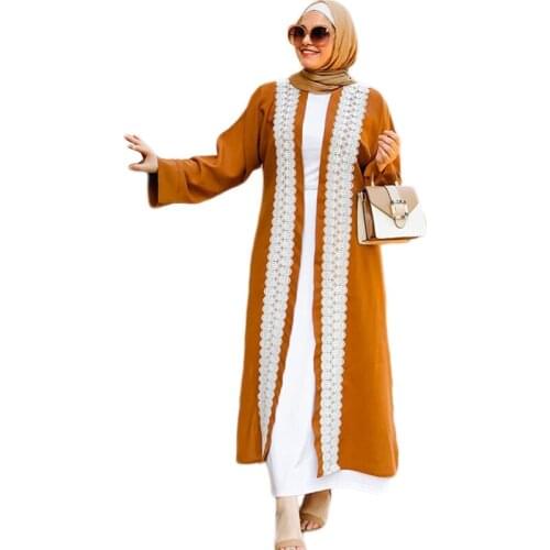 Ramadan Abaya Muslim Women Open Kimono Cardigan Lace Patchwork Arab Jilbab Turkish Dubai Islamic Clothing Moroccan Middle East