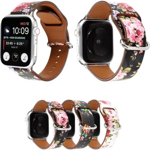 Lady Women Style For Apple Watch 6 5 4 3 2 1 SE Strap Leather Floral Watchband For iWatch 44mm 40mm 42mm 38mm Strap Buckle Belt