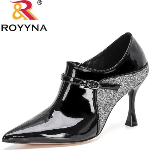 ROYYNA 2021 New Designers Fashion Thin High Heels Shoes For Women Patent Leather Pointed Toe Work Elegant Dress Shoes Feminimo