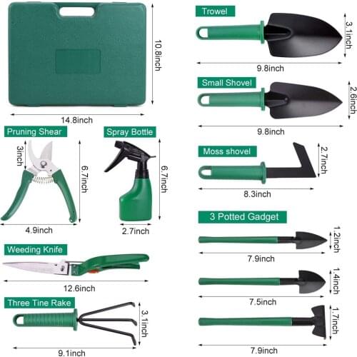 Garden Tool Set 10pcs Stainless Steel Garden Tool Kit with Organizer Case Heavy Duty Gardening Work Set