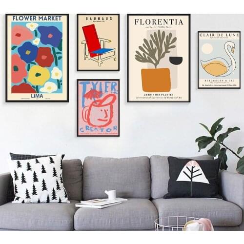 Self-adhesive Wall Stickers Exhibition Line Chair Wall Art Painting Nordic Poster Abstract Face Picture Living Room Decor
