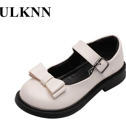 ULKNN Spring Girls Leather Shoes Children Footwear Fashion Bow Flats For Kid 2021 Summer Princess Party Shoes Rubber Sole Soft