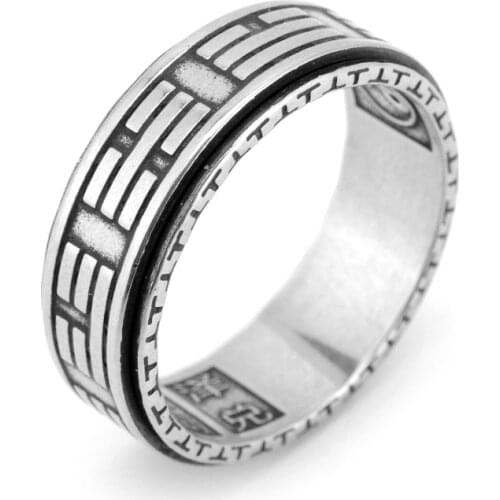 Megin D Stainless Steel Titanium Rotatable Spinning The Eight Diagrams Chinese Ancient Totem Retro Vintage Ring for Men Jewelry