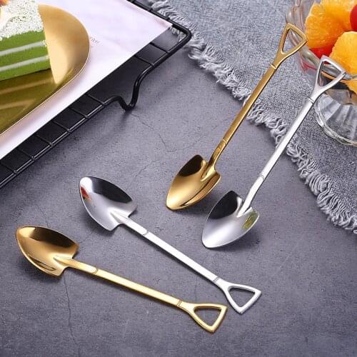 Stainless Steel Iron Shovel Spoon Coffee Ice Cream Spoon Retro Cute Square Head Spoon Kitchen Gadget