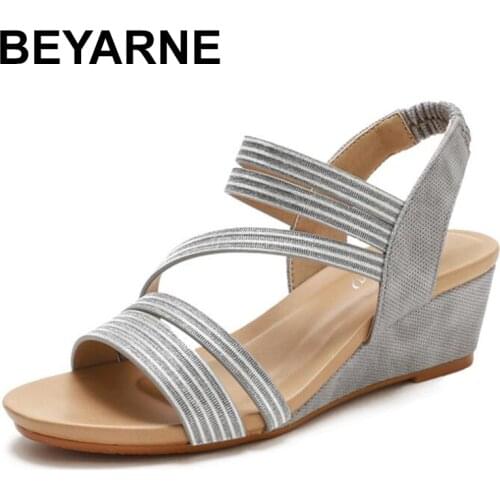 BEYARNE Summer Wedges Shoes Women Fashion Design Ladies High Heel Sandals Soft Leather Female Pumps Large Plus Size 36-42