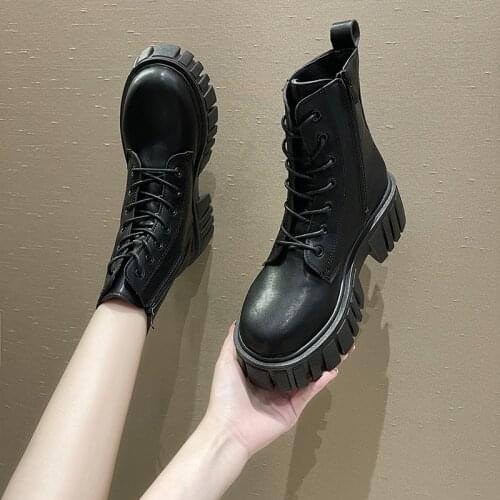 WHNB 2021 NEW Womans Ankle Boots Real Leather Thick Bottom Platform Fashion Lace Up Shoes Woman Daily Footwear Size 34-41