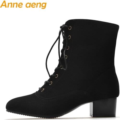 2019 new Autumn winter women ankle boots middle heels square toe zip ladies snow boots black winter women shoes plus size 33-45