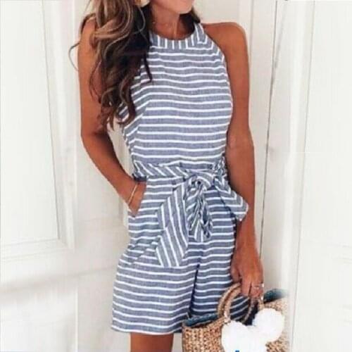 Women Casual Sleeveless Jumpsuits New Arrivals Jumpsuit Fashion Short Pants Playsuit Striped Romper Ladies Summer Lace Up Romper