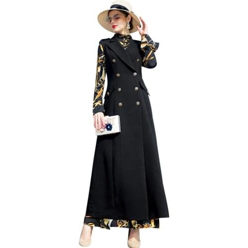 Office Lady Women Black Long Vest Coat Europen Style Double Breasted Coat Sleeveless Jacket Button Outwear Casual Top DZ1028