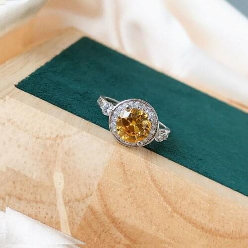 925 Sterling Silver Round Cut Citrine Ring Women Holiday Wholesale Gifts For Women