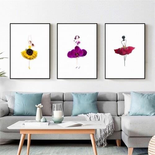 Abstract Dancing Girl Canvas Painting Red Yellow Dress Ballerina Posters Print Quadro Wall Art Picture Living Room Cuadros Decor