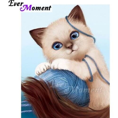 Ever Moment Diamond Painting 5D DIY Cat Wool Picture Of Rhinestone Mosaic Full Square Drill Diamond Embroidery Decor ASF1873
