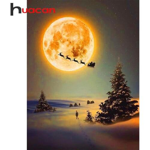Huacan 5D Diamond Painting Moon Full Diamond Mosaic Embroidery Landscape Rhinestones Decor Home Handmade Gift