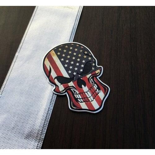 Aluminum American Flag Auto Stickers Metal Skull Shape Chrome Badge Emblem Decal Motorcycle Car Accessories