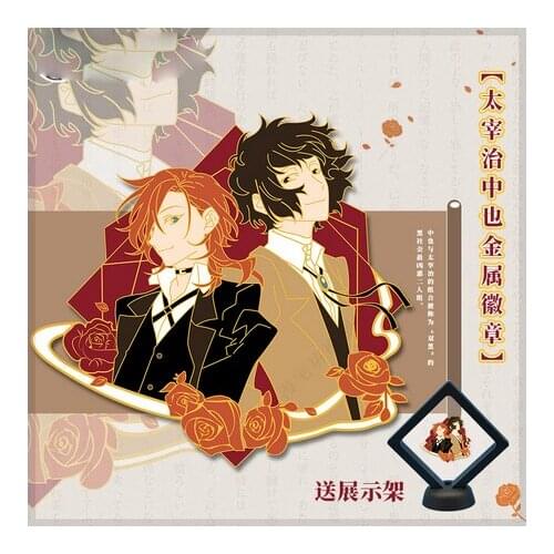 Anime Bungo Bungou Stray Dogs Dazai Osamu Nakahara Button Brooch Pins Collection Gifts 5.5cm Medal Costume Souvenir Cosplay Xmas
