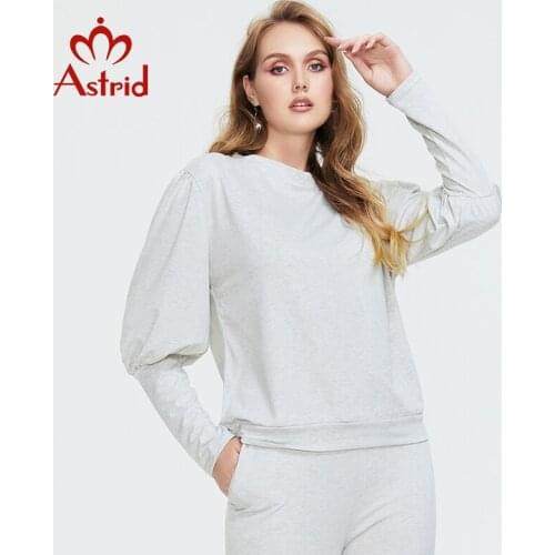 Astrid 2021 Autumn Womens Pants suit Oversize Two Piece set Female Coats Tracksuit Pant O-neck Sweatshirts gray Sweatpants