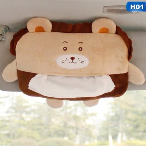 Car Tissue Box Cover Portable Hanging Paper Box Napkin Case Holder Sun Visor Clip Cartoon Animal Plush Auto Interior Accessories