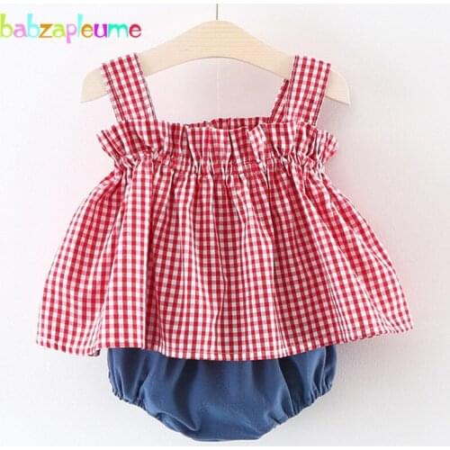 Babzapleume Summer Style Newborn Outfit Baby Girls Clothes Cute Plaid Cotton T-shirt+Shorts Infant Clothing Set 2PCS Suit BC1424