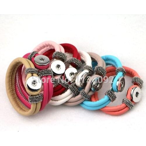 Free ePacket ship 16pcs/lot Mix 8colors PU Leather Diy Snap Bracelets Fit 18mm Snaps Buttons Jewelry 21cm(8 2/8") long