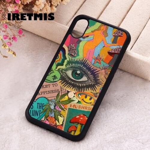 Iretmis 5 5S SE 2020 Phone Cover Case for iPhone 6 6S 7 8 Plus X Xs XR 11 12 Mini Pro Max Trippy Psychedelic Mushrooms Collage