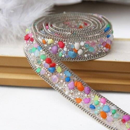 High-end Clothing DIY Hand Colorful Stone Chain Beaded Lace Trim Applique Shoes Adornment Dress Accessories Materials By Hand