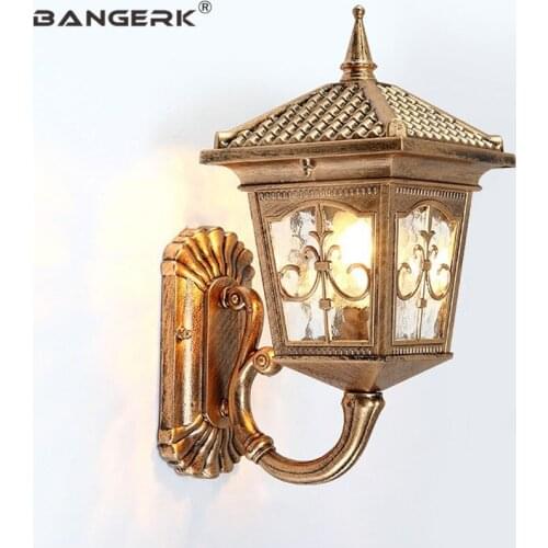 European Waterproof Wall Lamps Vintage Bronze Aluminum Glass Outdoor LED Light Wall Sconce Garden Balcony Aisle Porch Lighting