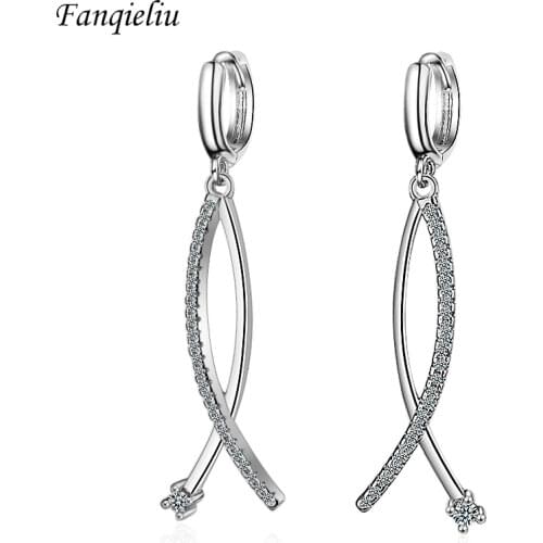 Fanqieliu Long Charms Crystal Earring Girls Birthday Gift Fine Jewelry 925 Sterling Silver Drop Earrings For Women FQL20369