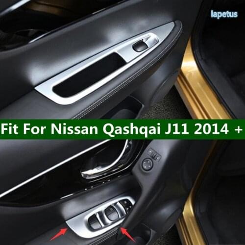 Lapetus ABS Pearl Chrome Interior Fit For Nissan Qashqai J11 2014 - 2020 Car Window Armrest Lift Control Button Panel Cover Trim