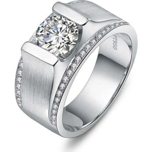 14K Generous Man Jewelry Figner Ring 1CT NSCD Engagement Male Ring Solid White Gold Diamond Ring for Men Jewelry