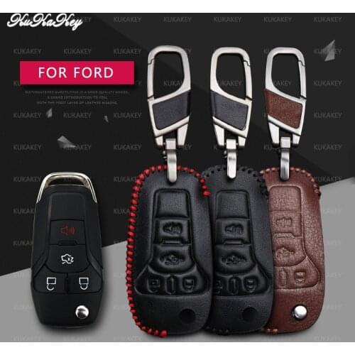 KUKAKEY Leather Car Key Case Cover For FORD FUSION MONDEO MUSTANG F-150 LINCOLN EDGE EXPLORER MK Car Key Shell Accessories