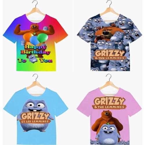 Summer Kids Tops Cartoon T Shirt for Child Camisetas Boys Girls Sunlight Grizzly Bear Animal Tshirt Lemmings T-shirt Clothing