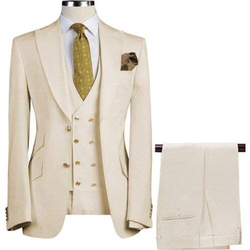 Men Suits 3 Pieces Slim Fit Business Suits Groom Army Green Noble Grey White Tuxedos for Formal Wedding suit(Blazer+Pants+Vest)